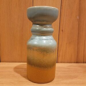 Blue Brown Ombre Ceramic Pillar Candle Holder Rustic Decor Farmhouse